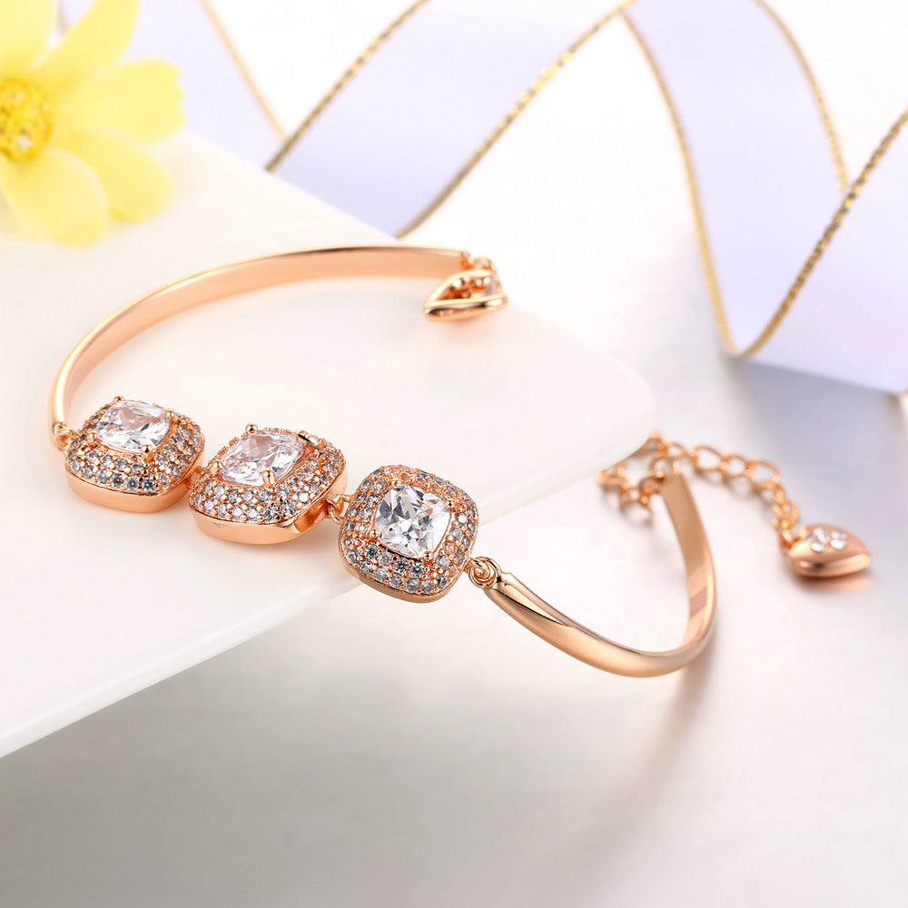 Popular Square Rock Candy Full Diamond Women's Bracelet