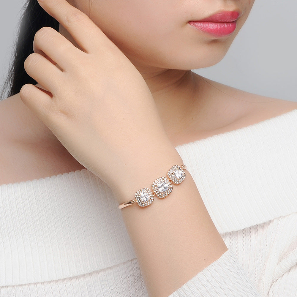 Popular Square Rock Candy Full Diamond Women's Bracelet