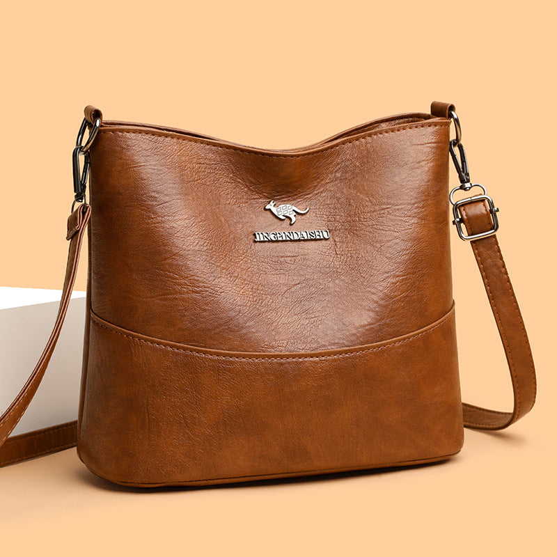 Multi-layer Soft Leather Bucket Large Capacity Women's Shoulder Messenger Bag