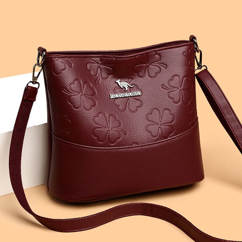 Multi-layer Soft Leather Bucket Large Capacity Women's Shoulder Messenger Bag