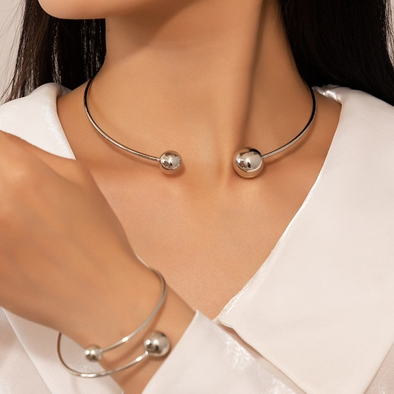 Gold Size Ball Dislocation Thin Open-end Bangle Bracelet Armband Suit