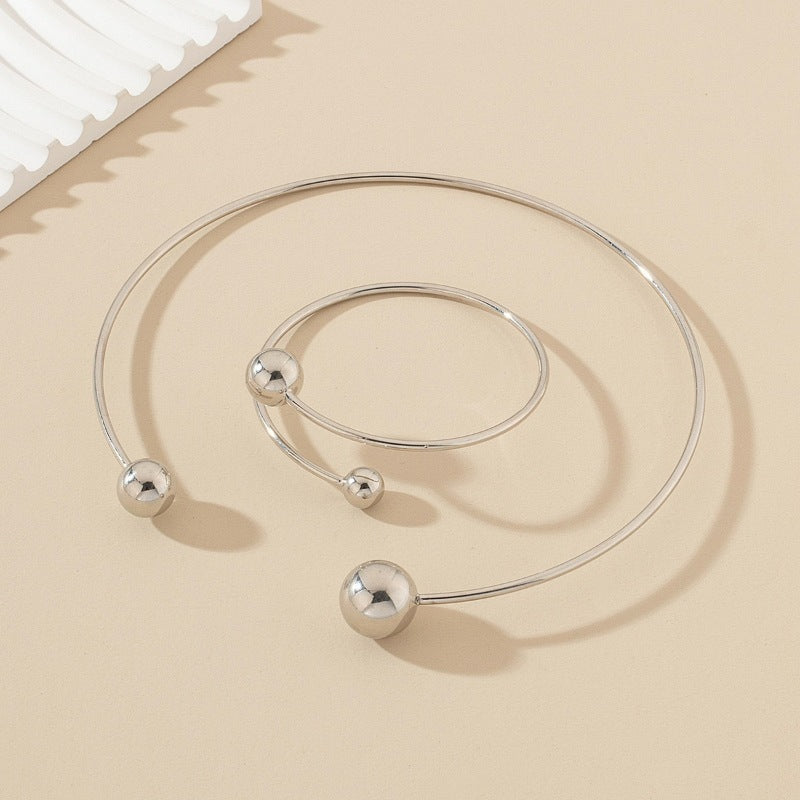 Gold Size Ball Dislocation Thin Open-end Bangle Bracelet Armband Suit