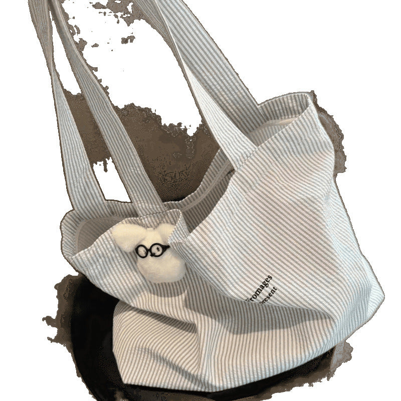 Casual Striped Lazy And Simple Large Capacity Commuter Canvas Bag