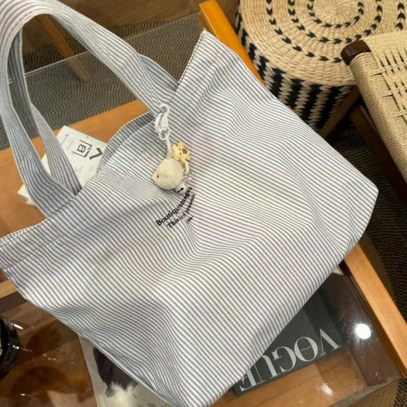 Casual Striped Lazy And Simple Large Capacity Commuter Canvas Bag