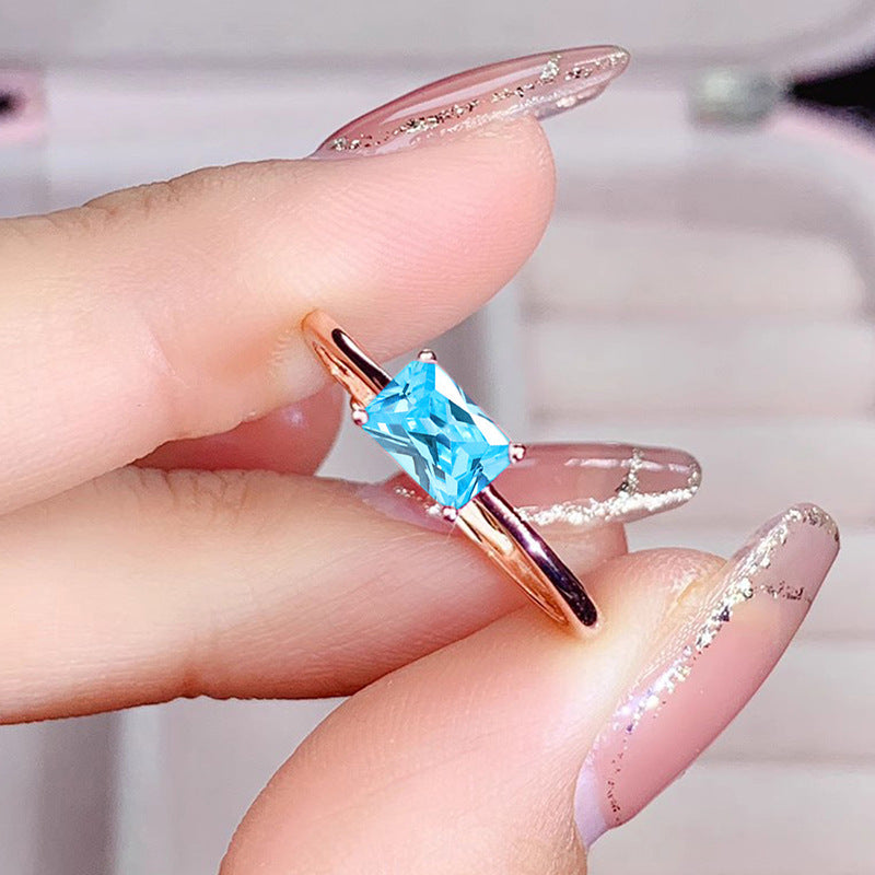 Sapphire Blue Zircon Simple Bracelet Ring For Women