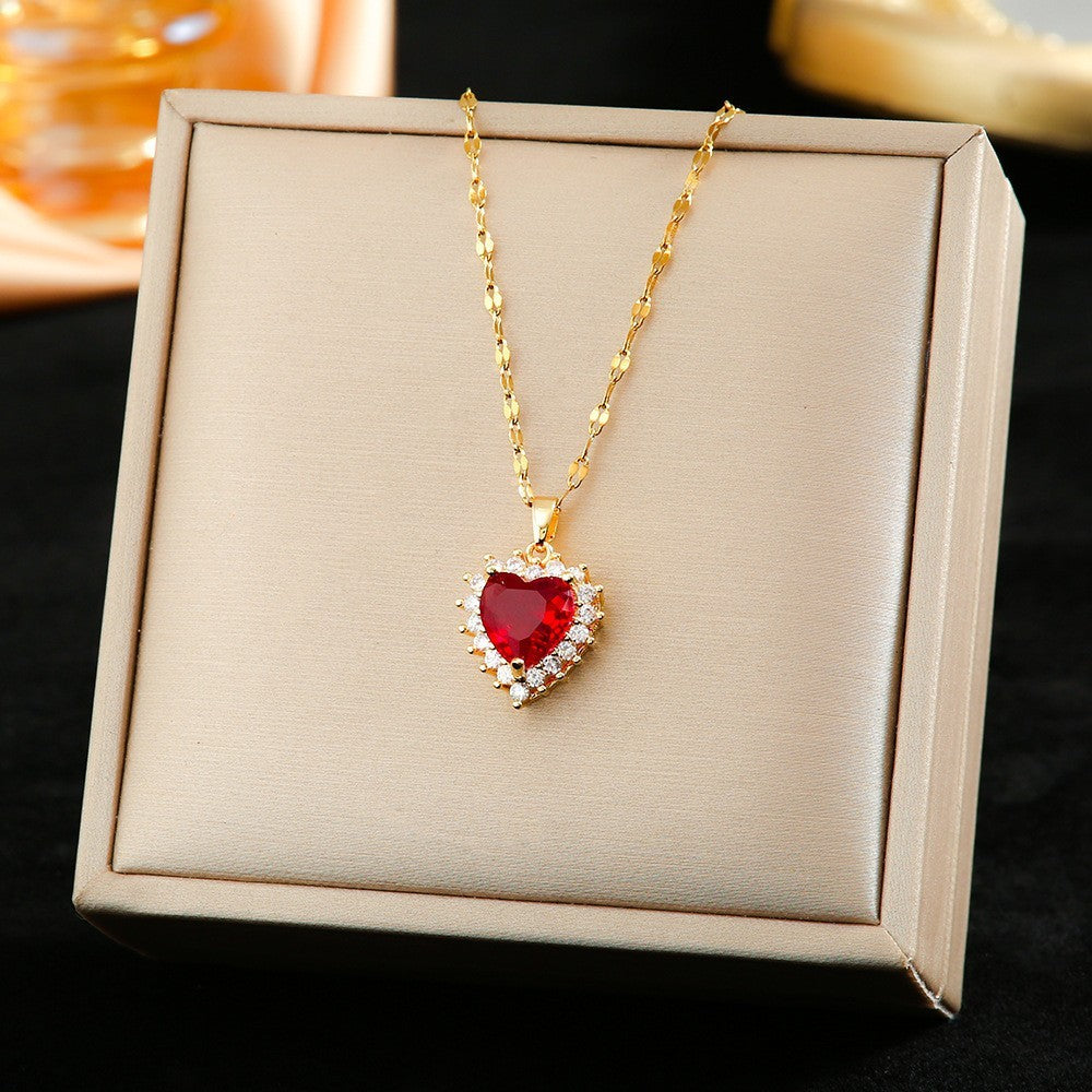 Necklace Female With Hearts Flower Special Interest Light Luxury Pendant Suit Titanium Steel