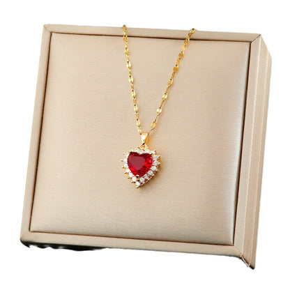 Necklace Female With Hearts Flower Special Interest Light Luxury Pendant Suit Titanium Steel