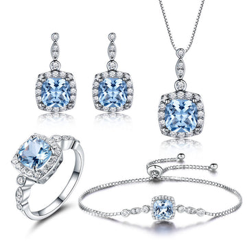 925 Sterling Silver Necklace Sky Blue Topaz Four-Piece Set