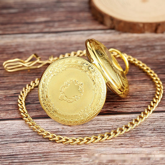 Flip Necklace Gold Double-sided Carved Shield Manual Manipulator Pocket Watch