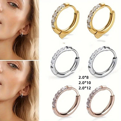 Diamond-studded Earring Titanium Steel Gold Simplicity