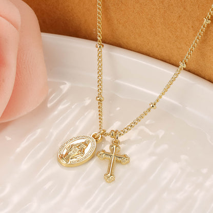 Ornament Cross Virgin Mary Necklace For Women
