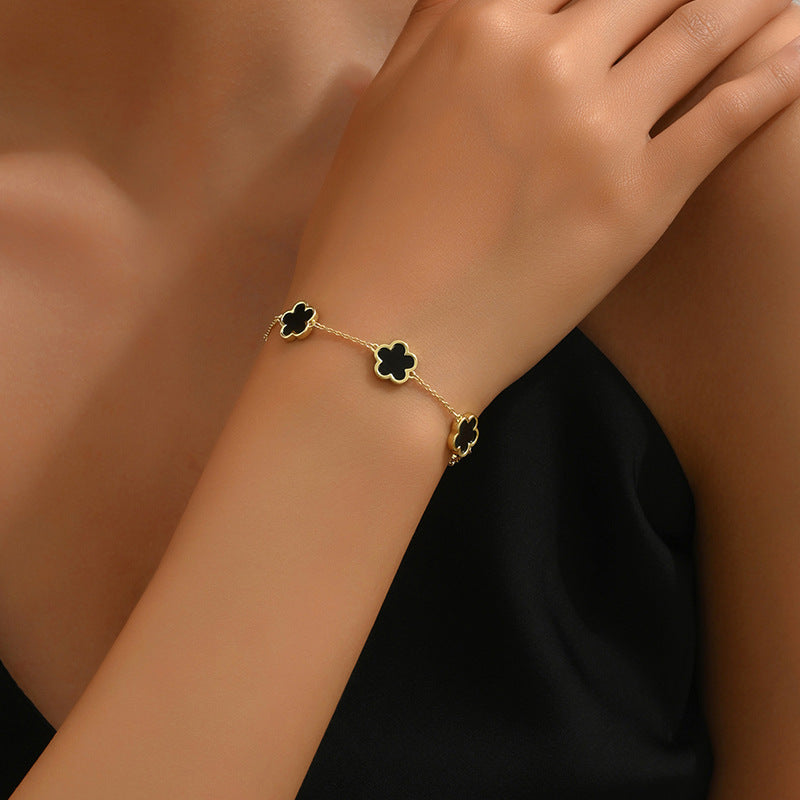 Real Gold Plated Five Petal Flower Bracelet For Women