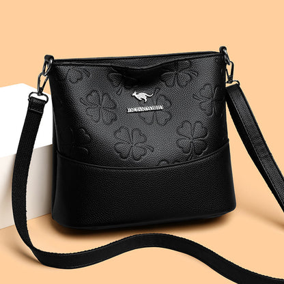 Multi-layer Soft Leather Bucket Large Capacity Women's Shoulder Messenger Bag